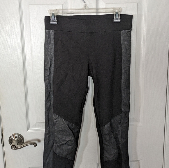 CAbi Style #578 Faux Leather Black Ricky Ponte Knit Moto Leggings Size Small - Picture 5 of 7